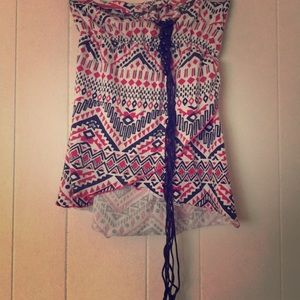 Strapless top with beaded neck tie